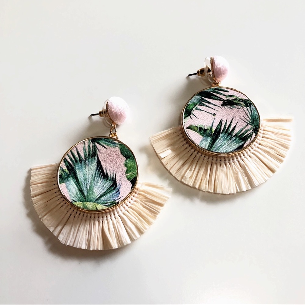 🌴 Blush Tropical Palm Fan Earrings